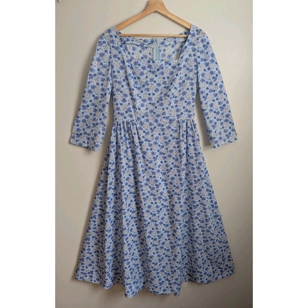 Vtg Handmade Colonial Dress Prairie Blue Floral Pioneer Maxi 8 10 M Reenactment